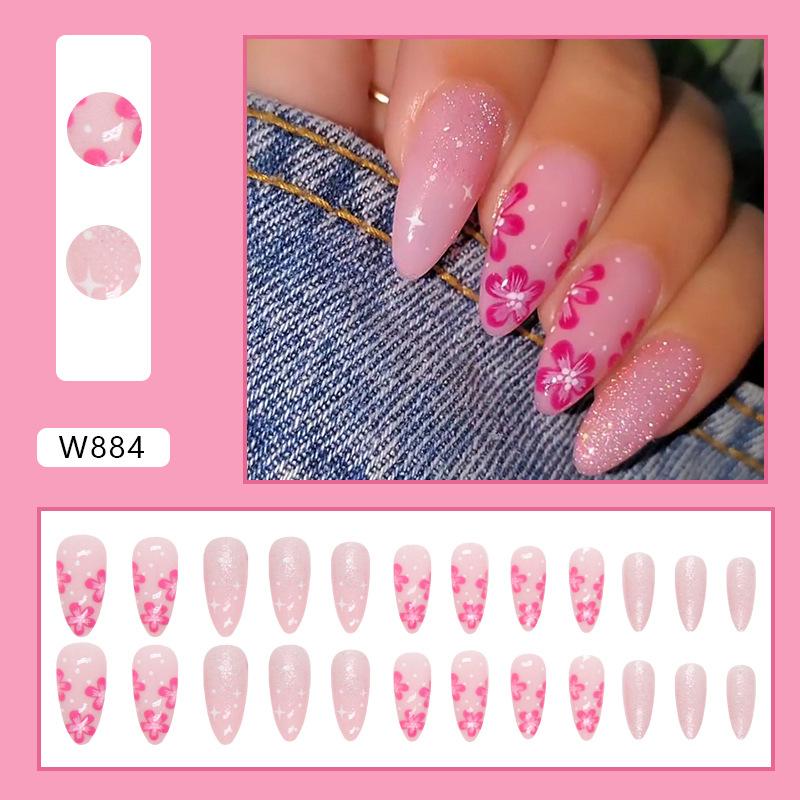 Retro And Elegant Spring And Summer Flower Manicure Fashion European And American Style Almond A Square Nail Piece Finished Product Mixed Batch