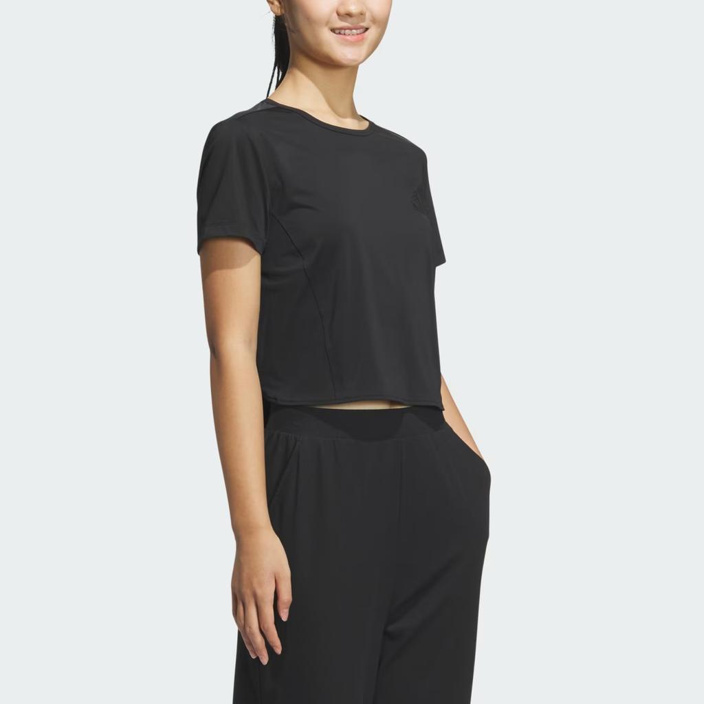 Adidas Cool Feeling Logo Knitted Crew Neck Short Sleeve Regular T-Shirt Women Tops Black JN0703