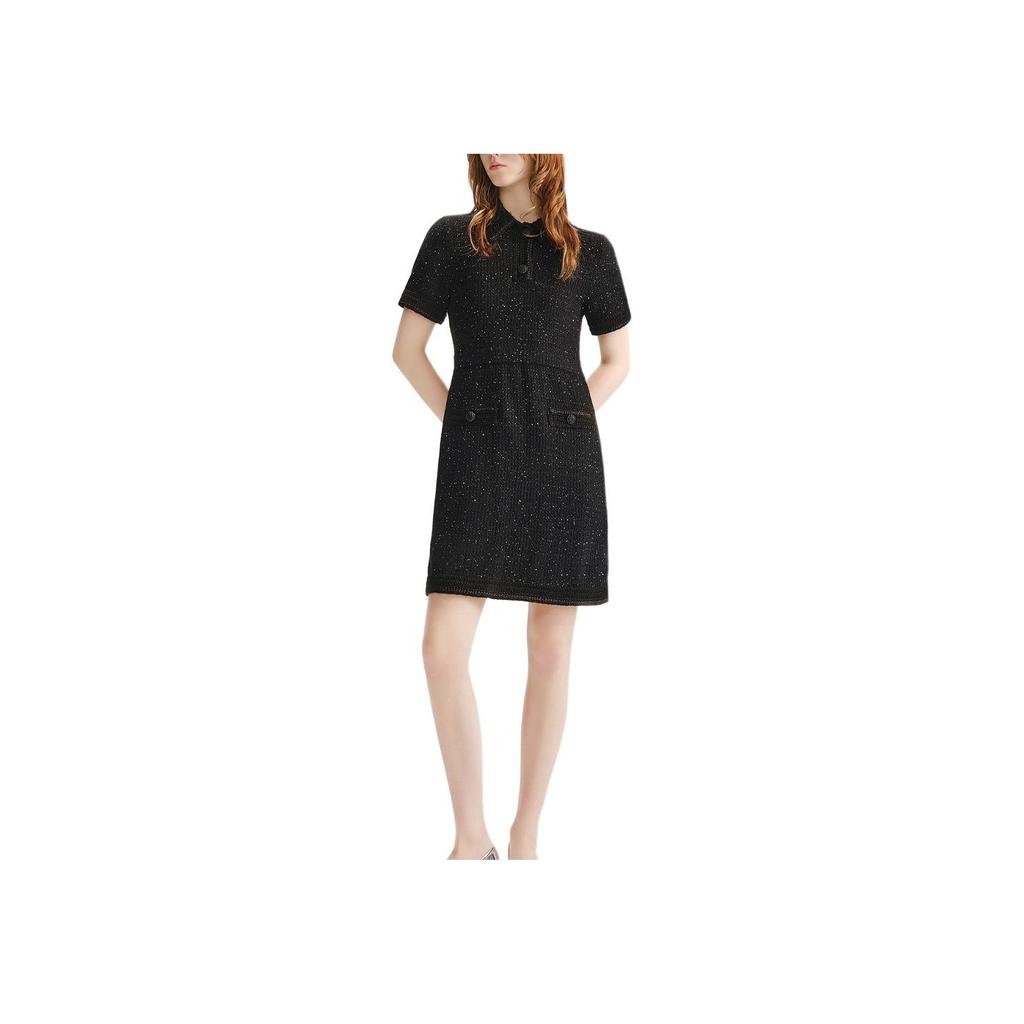 Karl Lagerfeld Minimalist Versatile Travel Solid Color Button Knit Short Sleeve Dress Women Dresses Black 236L1330