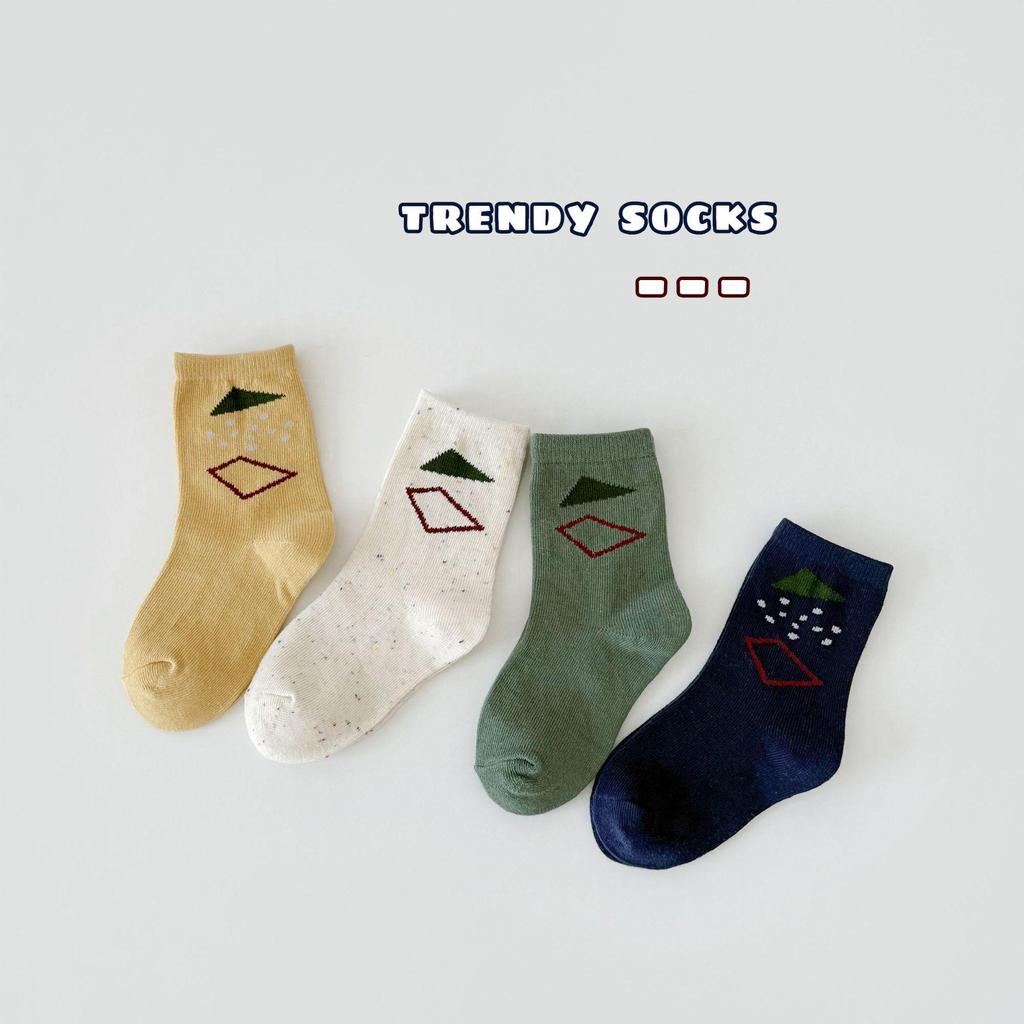 Дитячі осінні шкарпетки до середини гомілки з мультяшними горошками - Універсальний корейський стиль для хлопчиків та дівчаток