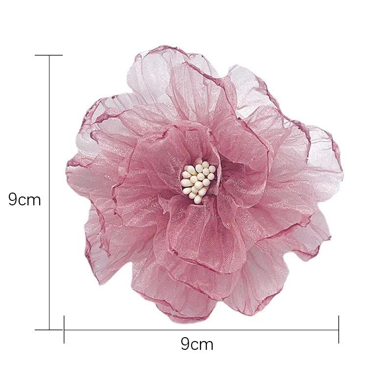 Toppa in tessuto chiffon fatto a mano con fiori da 9 cm, per abbigliamento, cappelli, borse, fermagli per capelli, accessori decorativi fai da te