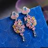 Luxurious Colorful Cubic Zircon Earrings For Wedding,Flower CZ Dangle  SIlver Needle Earring For Women Pretty