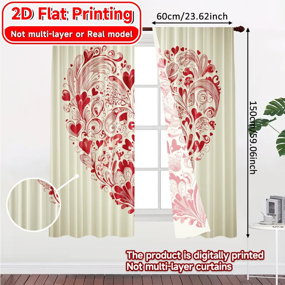 2D Flat Printing  2pcs Heart Whirlwind Pattern Chic Curtains Durable 100% Polyester Fabric Curtains Room Decor Decorative for