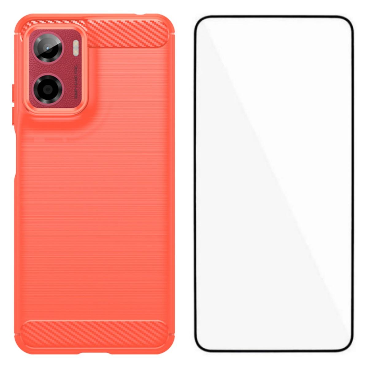 

For Motorola Moto G05 4G Case with Screen Film WANLONFENG LS Series Big Lens Hole Brushed Texture TPU Phone Cover Red