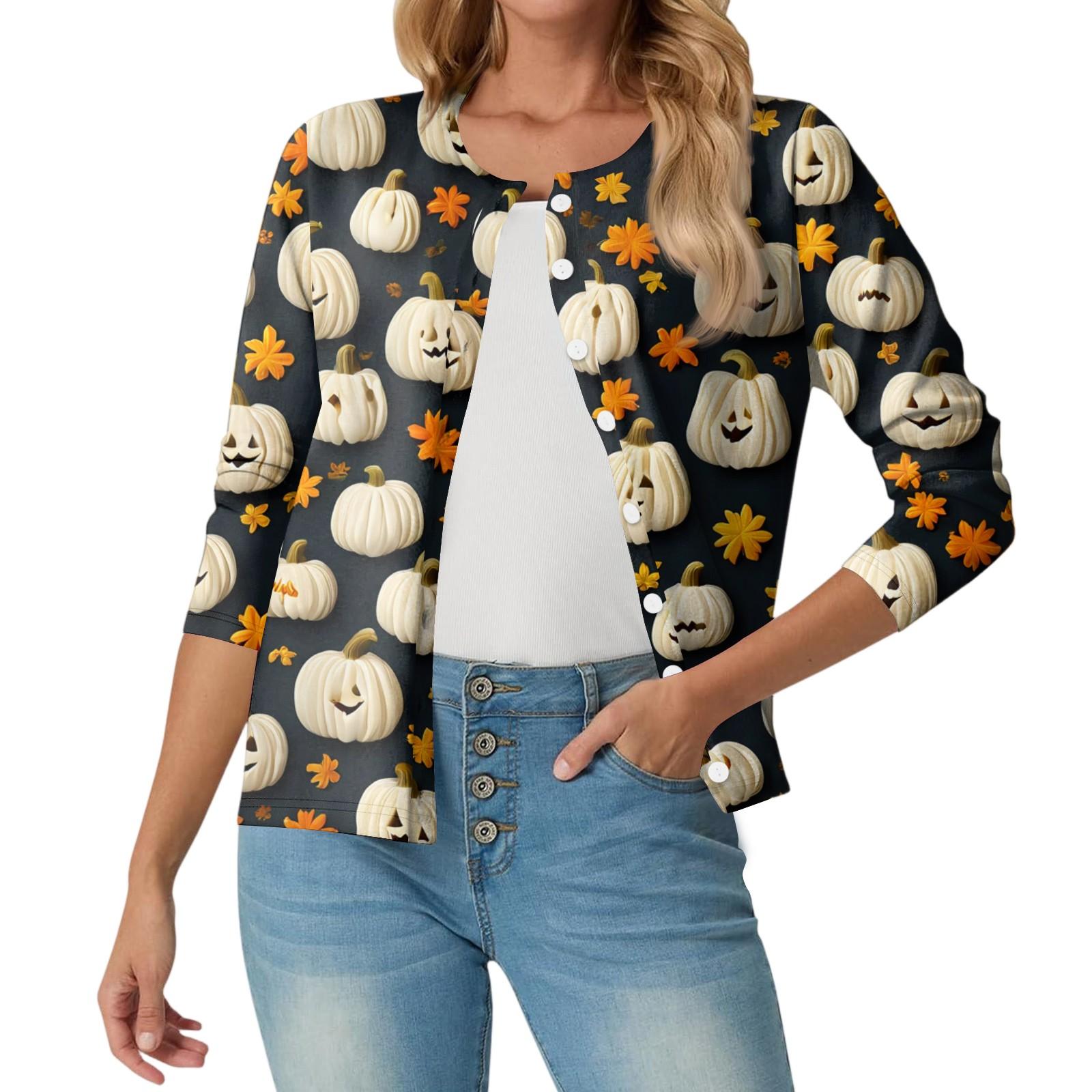 

Women s Fashionable, Casual, Comfortable Halloween Print Cardigan Jacket L чорний