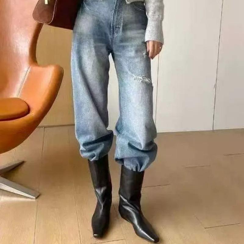 Sheepskin version~ Genuine leather square head heel medium boots women's wide small ankle boots knight short boots Martin boots