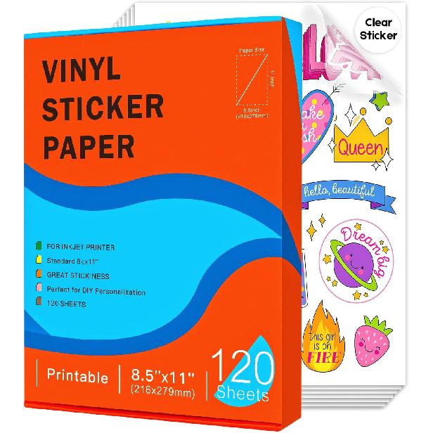 Ruibytree 30 Sheets Printable Clear Vinyl Sticker Paper for Inkjet Printers,Transparent Paper of 8.5x11 "DIY Personalized Self-adhesive Paper That is