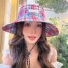 Fresh and Simple Plaid Hat, Two-way Wear Fisherman Hat for Women, Spring and Summer Travel Large Brim Sun Hat, Outdoor Sun Protection Hiking Hat