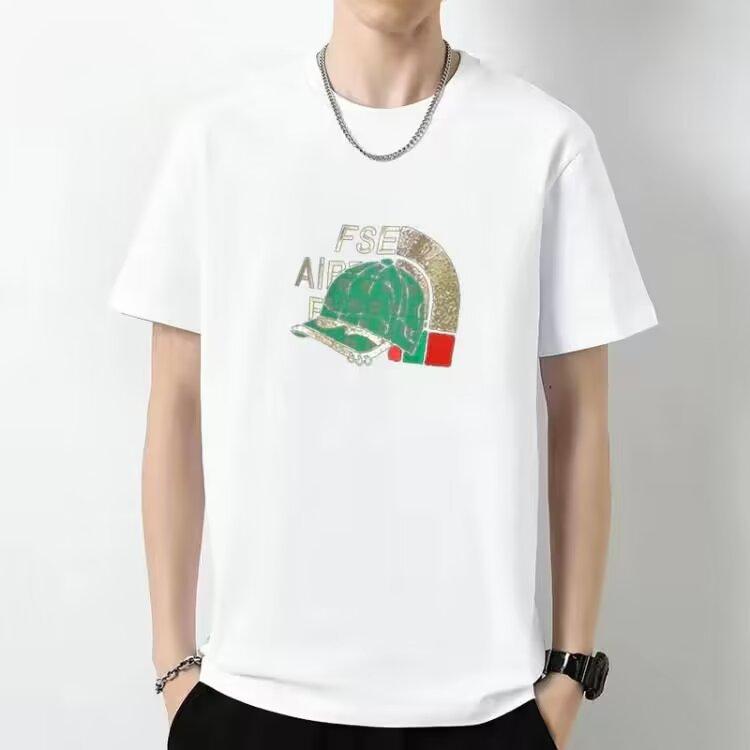 Summer new cotton round neck short sleeve T-shirt men's fashion ins tide hat printing men's T-shirt