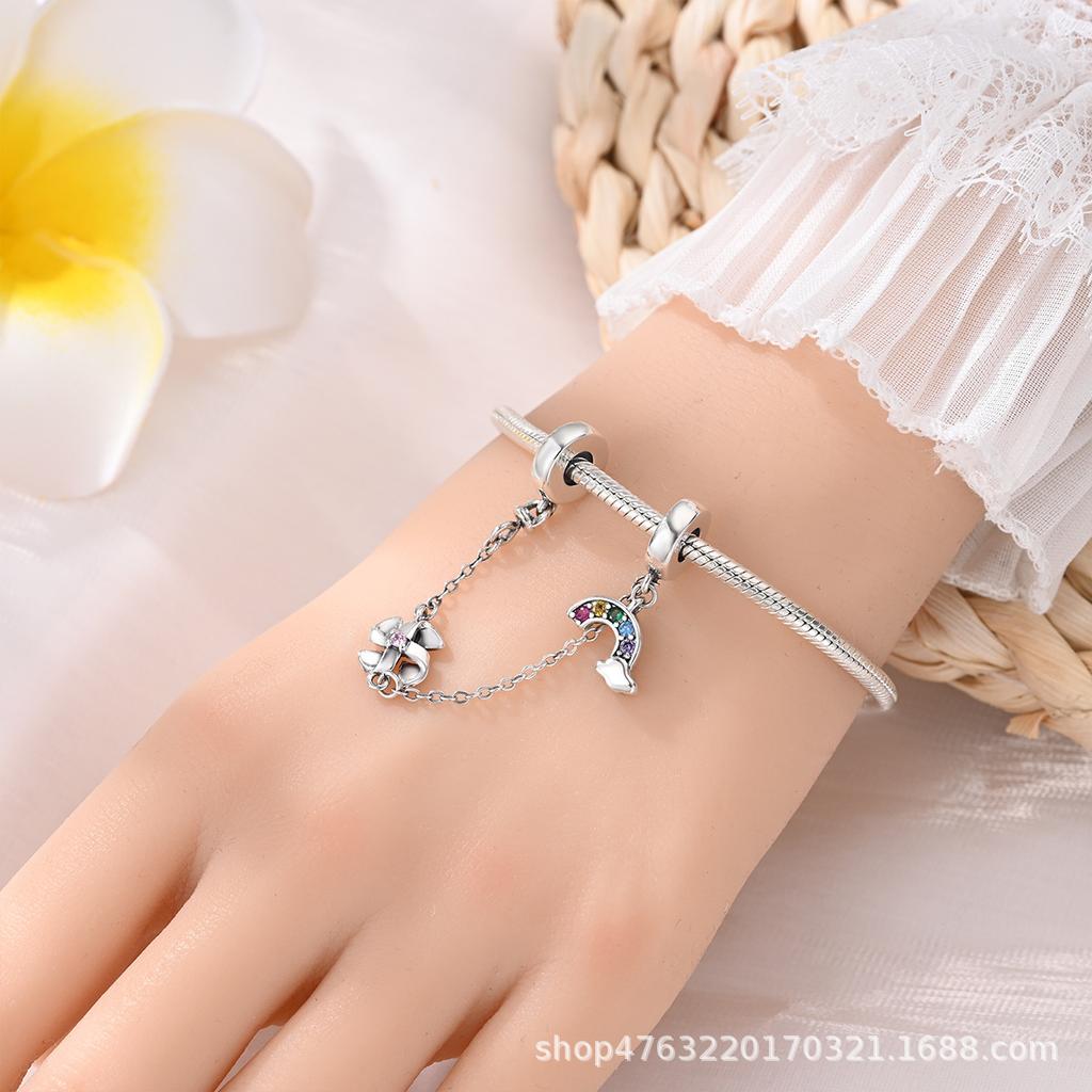 S925 Silver Flower Butterfly Pendant Safety Chain Beaded Bracelet Necklace DIY Craft Making Kit