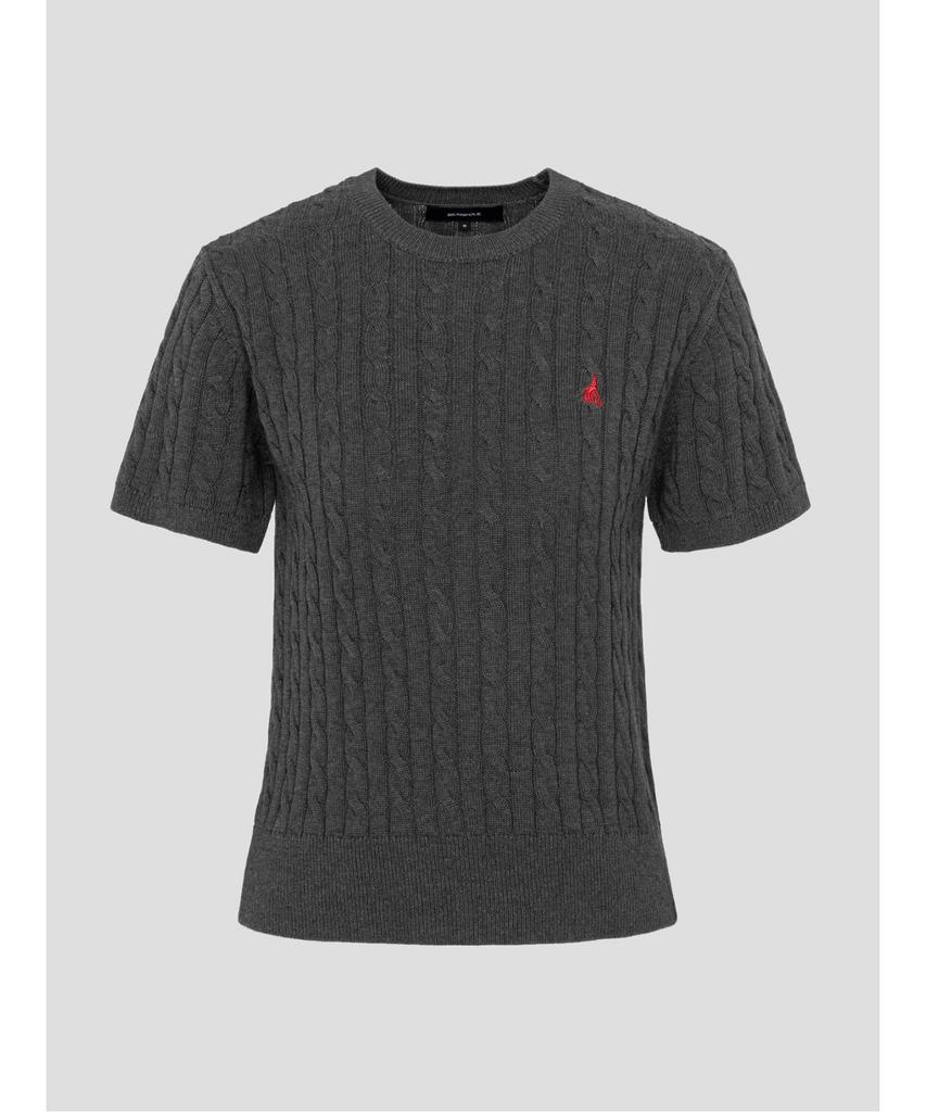 Binpolleidiseu [Essential] Cotton Cable Round Neck Short Sleeve Pullover Ash (Bf6751E024)