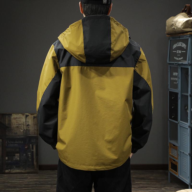 Outdoor Windproof Jacket Hooded Jacket Men'S Loose Large Size Trend Contrasting Color Splicing Tooling Outside
