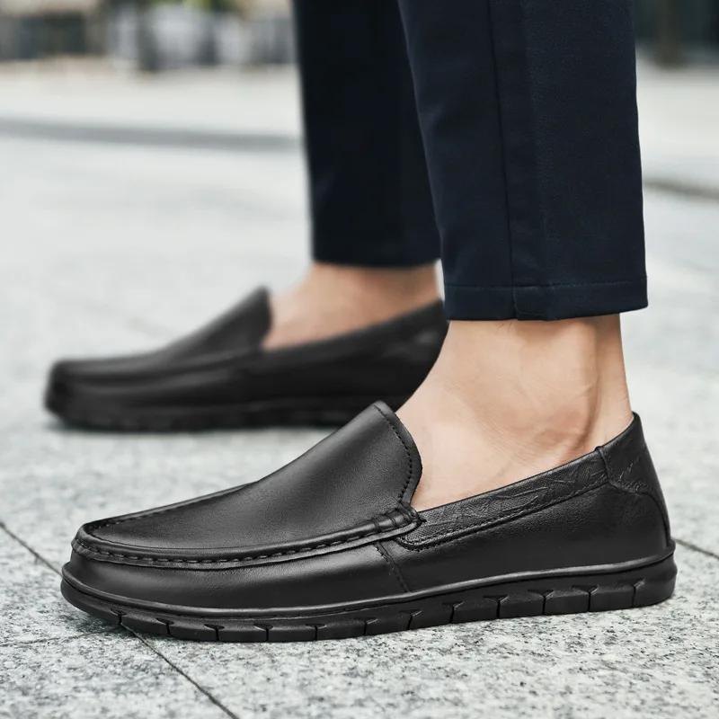 Fashion New Men's Casual Cowhide Leather Shoes Comfortable Business Dress Shoes Man Loafers Driving Shoes