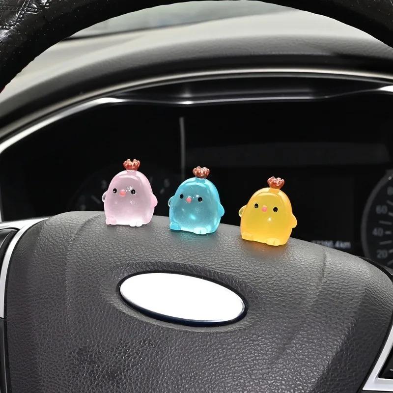 Mini Car Luminous Chicken Ornaments Cartoon Noctilucent Chicken Resin Doll Car Pendant Cute Car Interior Decoration Accessories
