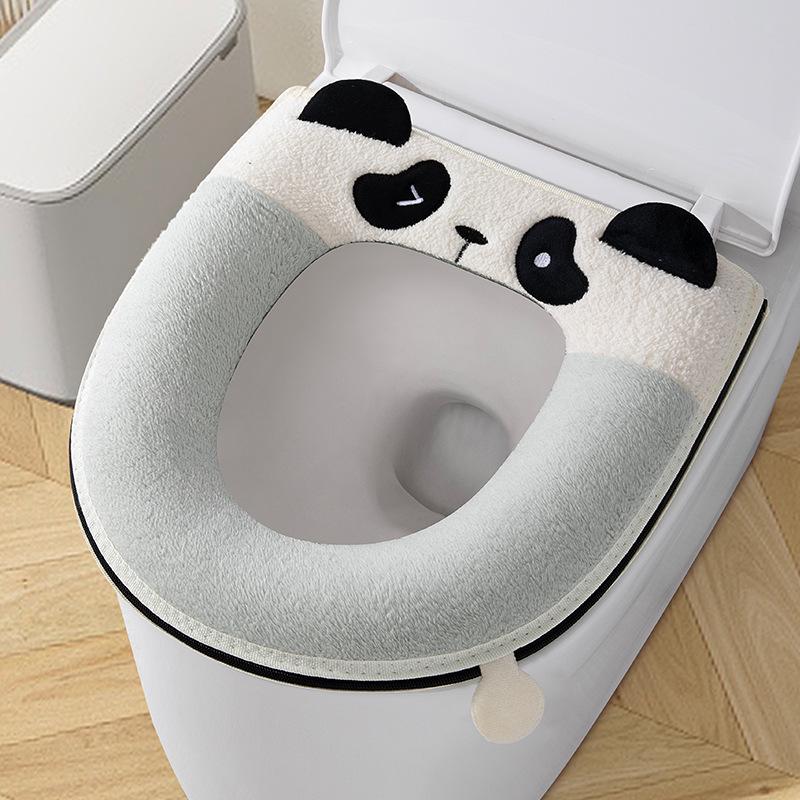 Four Seasons Universal Plush Toilet Seat Cover Set - Winter Thickened Zipper Style Cushion Ring.