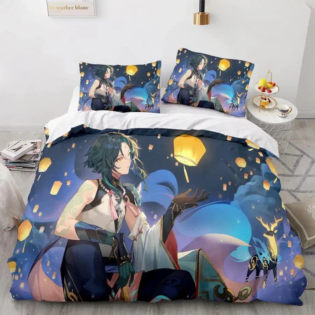 Impresión 3D Anime Genshin Impact Xiao SUCROSE Qiqi Funda Nórdica Juegos de Cama de Dibujos Animados Juego de Cama Fundas de Edredón Textiles para el Hogar