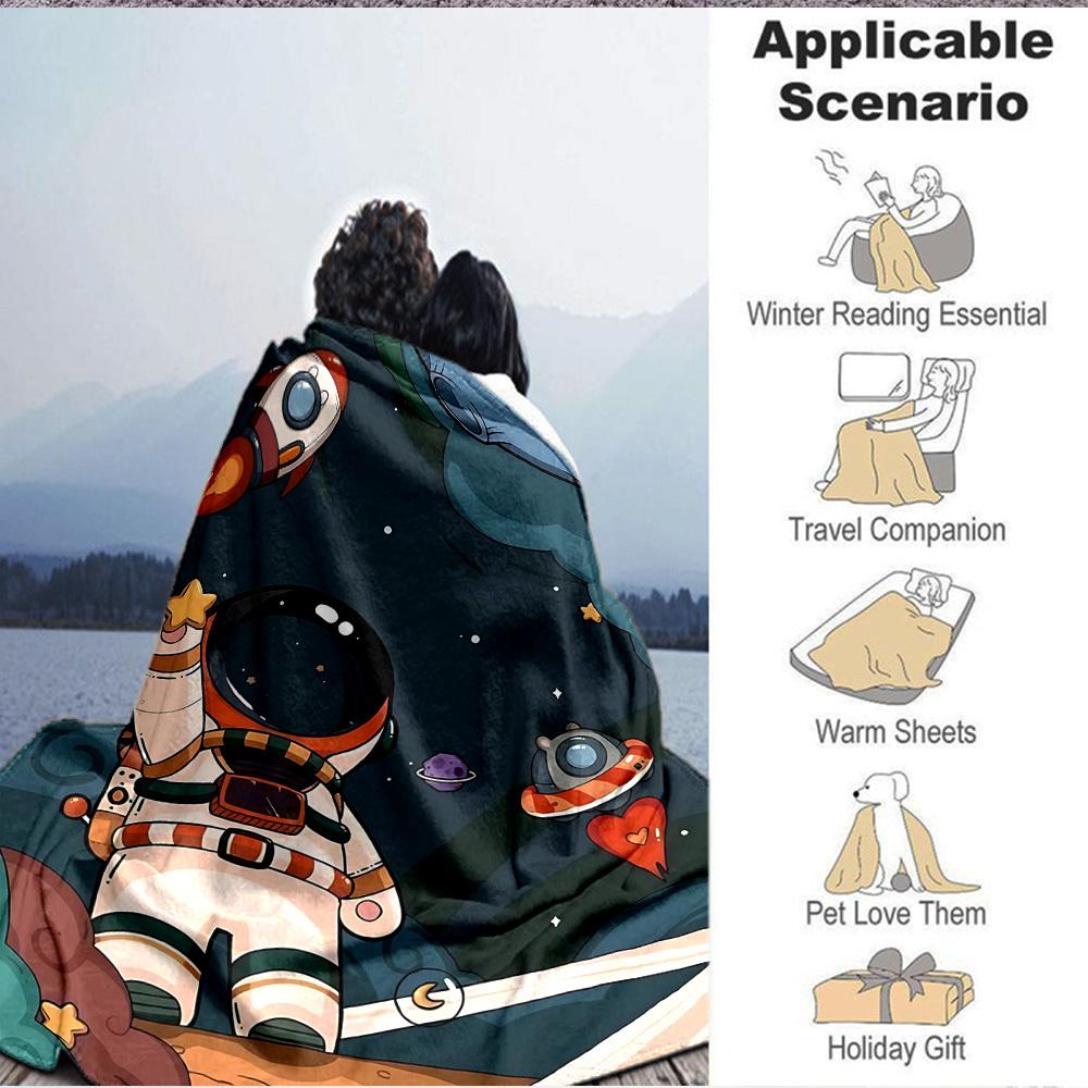 1pc Astronaut Space Lightweight Flannel Blanket, Comfortable and Warm Blanket, for Office and Camping Sofa Bed, Livingroom022