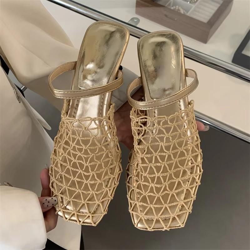 Summer Designer Narrow Band Wedges Heel Women Slippers Casual Outdoor Dress Round Toe Ballet Mules Shoes