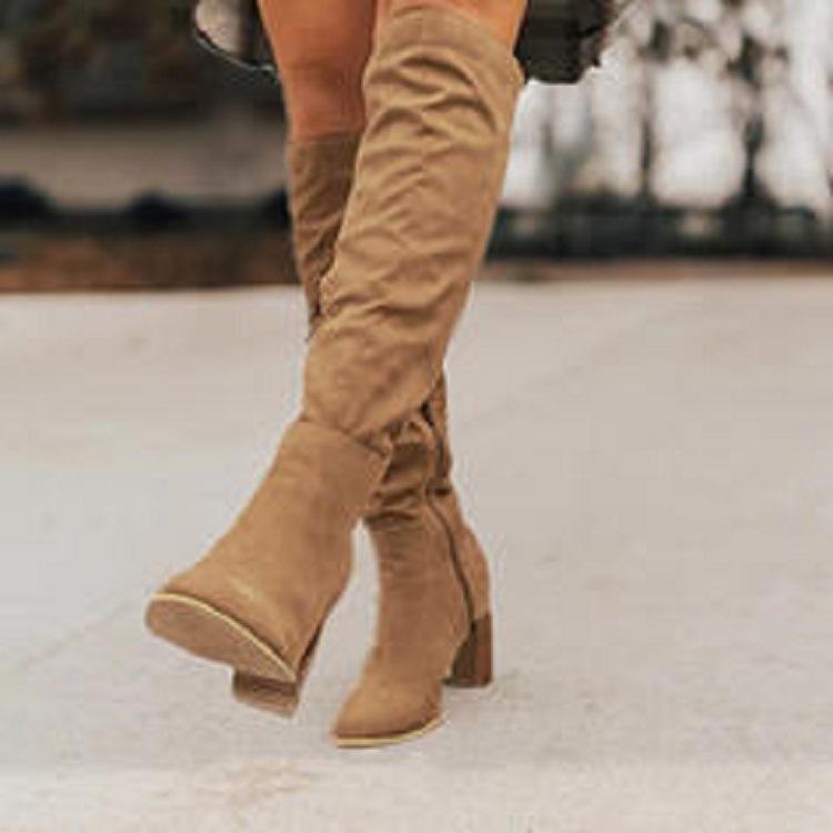 Large Size High Heel Velvet Long Boots Women's Over Knee Pointed Toe Boots Winter Rubber Sole Shoes for Adult Ladies