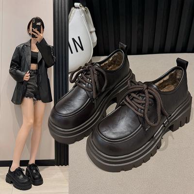 Moda Gothica Zeppe Mocassini con Tacco Alto Grosso da Donna 2024 Stile Preppy Scarpe Oxford Stringate Donna Scarpe Invernali Calde in Cotone Scarpe Y2K