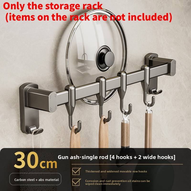 Kitchen Wall Mount Hooks And Double Rod Rack With Plastic And Carbon Steel For Home Organization
