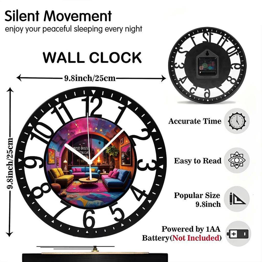 25cm Circular Iron Wall Clock with a Golden Ratio Rectangle