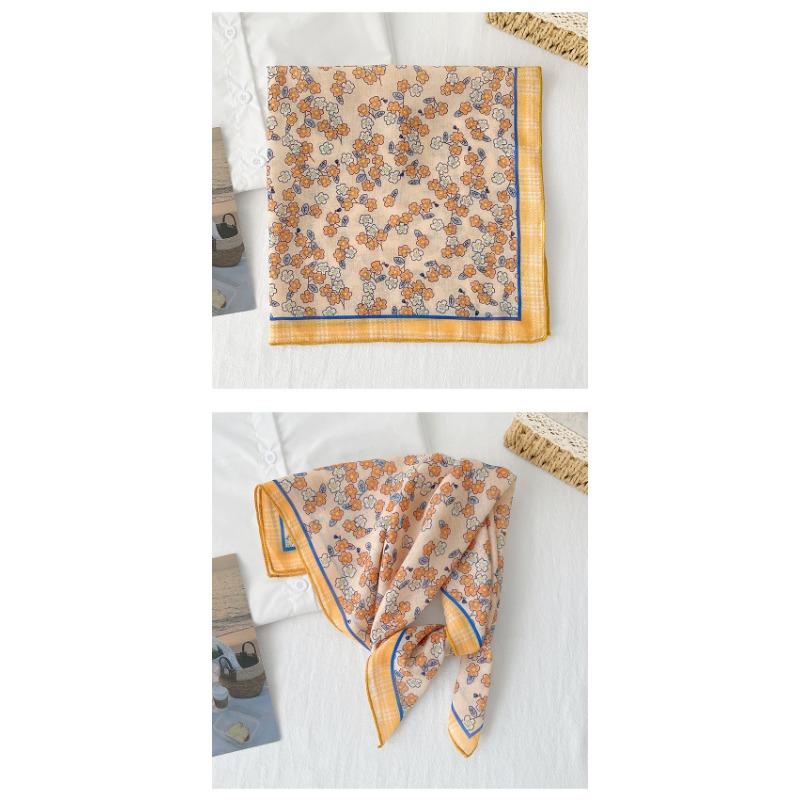 Korean Ins Style Versatile Floral Small Square Scarf For Women