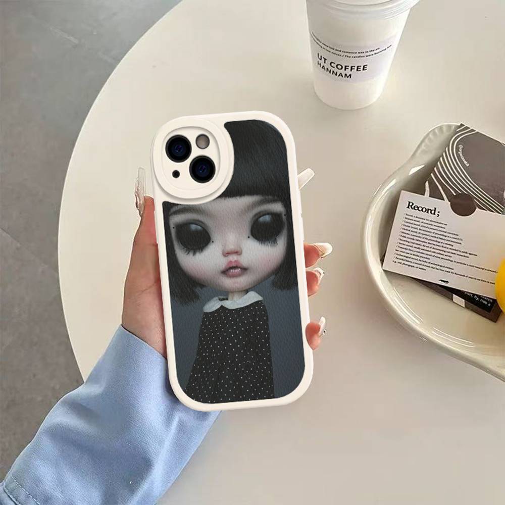 Dark Cute Girl Doll Leather Phone Case For IPhone 16 16e 15 14 13 12 11 Pro Max Plus Mini Cover