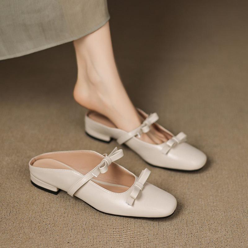 New women's bag head slippers casual flat slippers low heel solid color large size women's shoes summer foot slippers