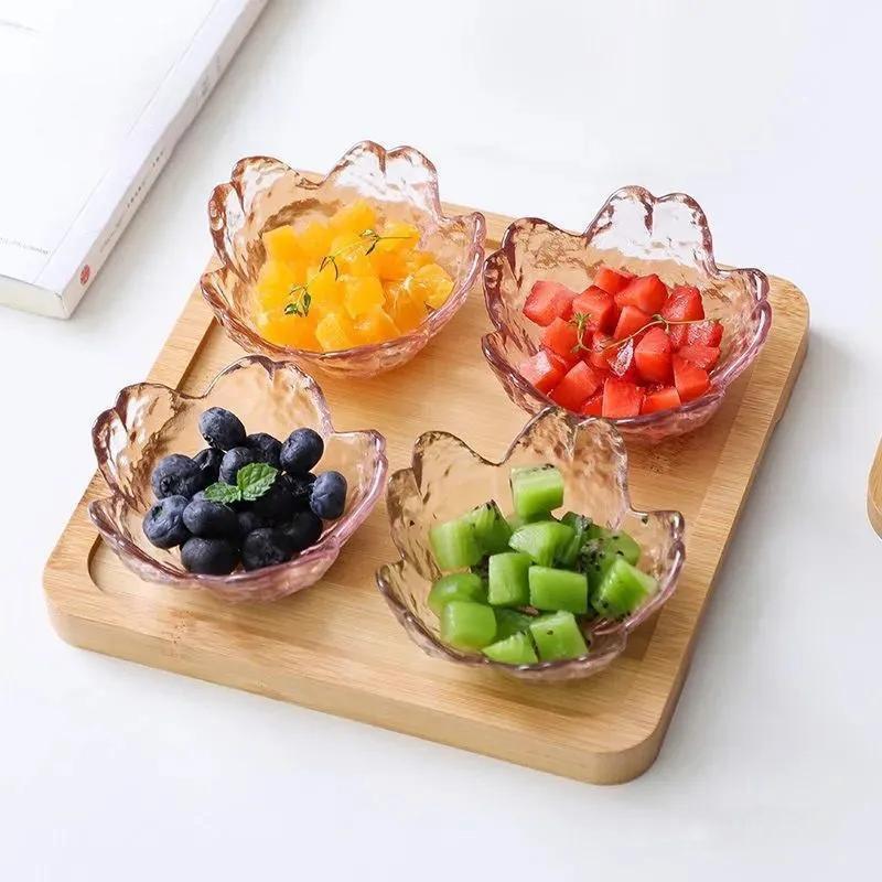 Small Glass Dish Nordic Style Gold Inlay Glass Sauce Bowl Bbq Seasoning Dipping Flower Petal Bowl Glass Seasoning Dish
