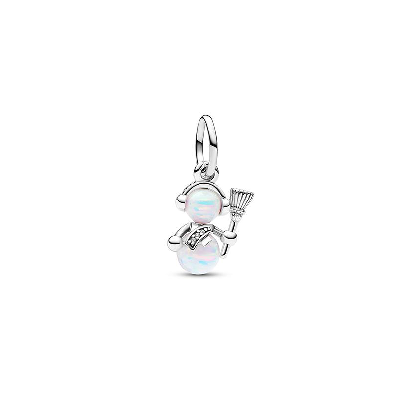 Pandora Snowman shape 925 silver synthetic opal synthetic cubic zirconia pendant women s silver 792981C01 серебряный