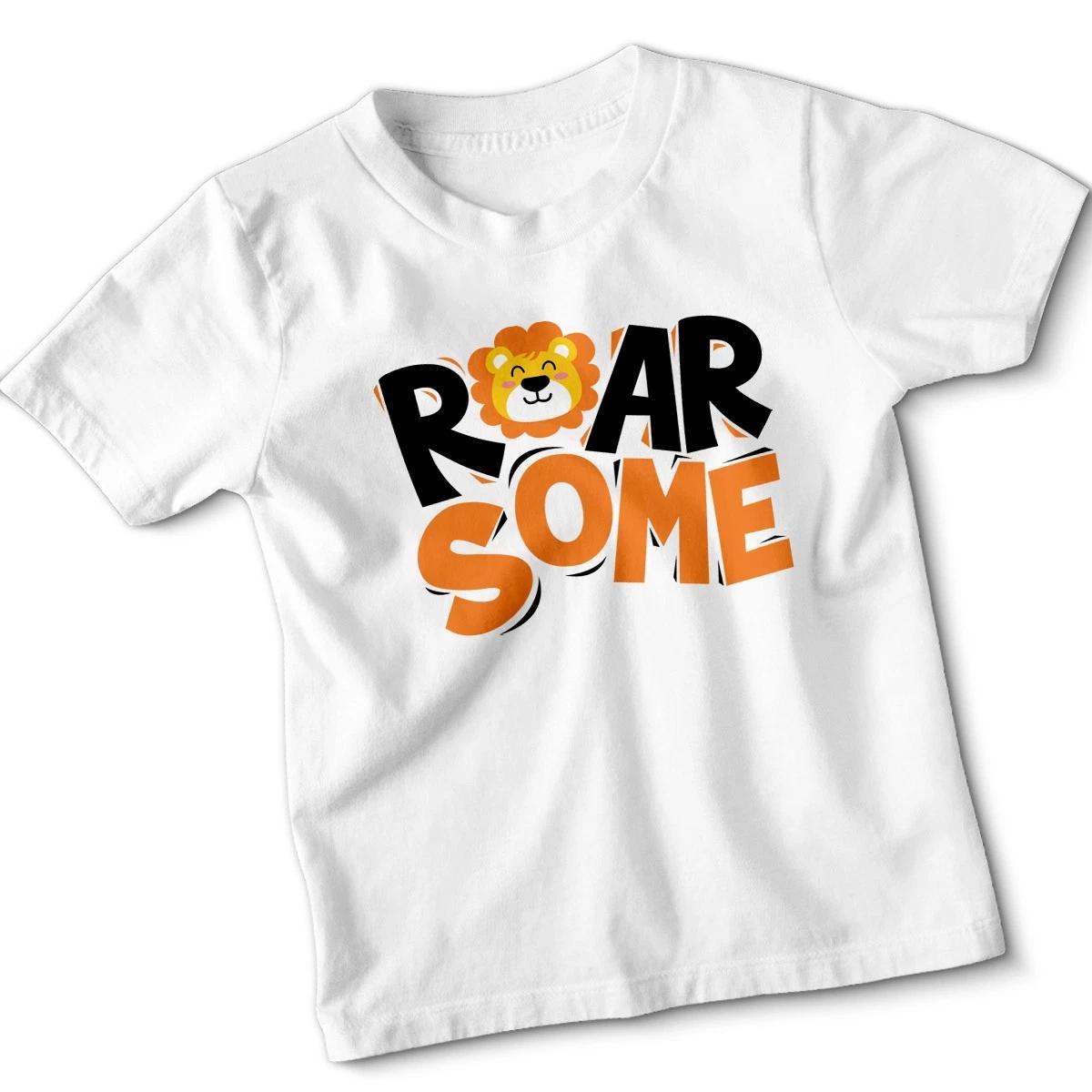 Roarsome Lion Typography Kids Tshirt Funny Awesome Animal Graphic Tee L