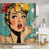 Pop Art Woman Shower Curtain Comic Style Vintage Pin Up Design Waterproof Bathroom Decor Retro Fashion Home Textile Statement