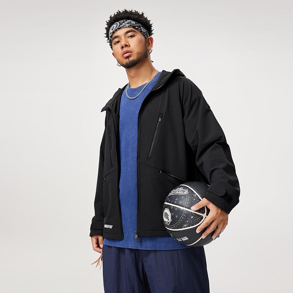 Li Ning Seria Koszykarska Wodoodporny Wiatrówka z Kapturem i Długim Rękawem Męska odzież wierzchnia Czarna AFDU505-1