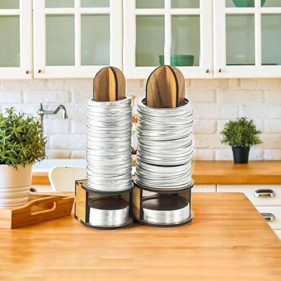 Wooden Mason Jar Lid Organizer Countertop Storage Rack for Canning Rings & Lids Rustic Kitchen Tool Holder for Neat Counter Space