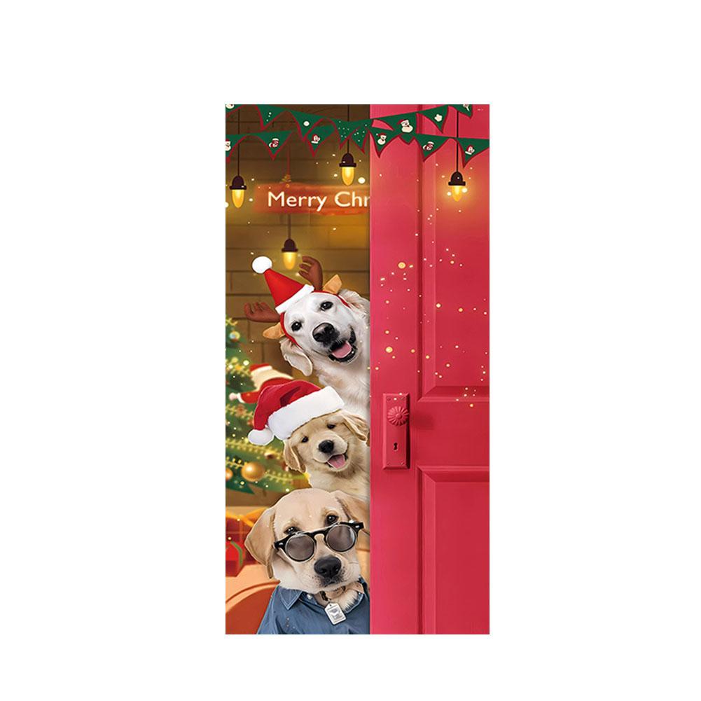 Colorful Christmas Door Casing Stretchy Fabric Curtain 200x90cm Festive Hanging Cloth Sticker For Holiday Season Home Decoration