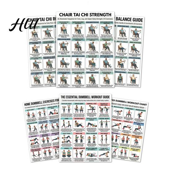 Gelenkschmerzlinderung Übungen 3 Stück Stuhl Tai Chi Übungsplakat Set Sitzendes Training Senioren Selbstpflege-Tabelle für Senioren Geringe Belastung Gleichgewicht Kraft