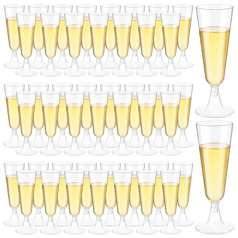25pcs Disposable Wine Cups Plastic Champagne Flutes Sparkling Champagne Bar Cups Weddings Home Party Cocktail Red Wine Goblet