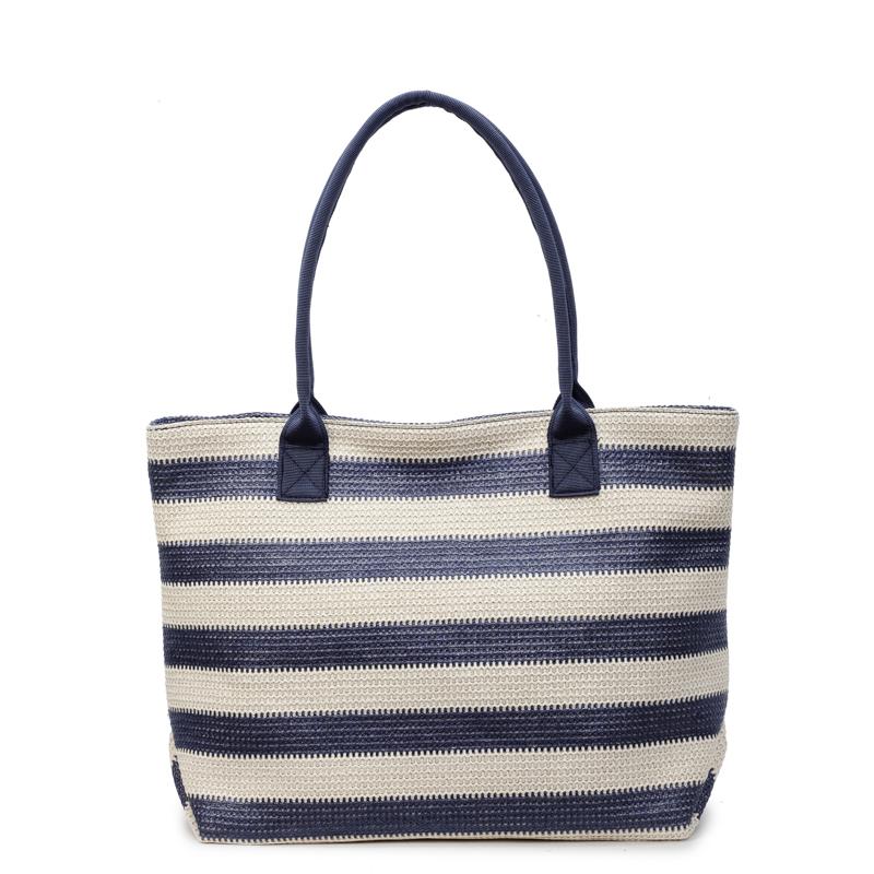 Shoulder Bag Striped Contrast Woven Bag Large Capacity Straw Tote Bag