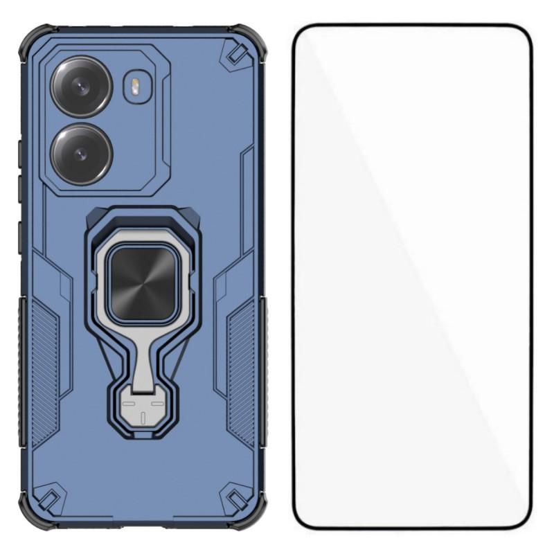 

For Xiaomi Redmi Turbo 4 5G Phone Case WANLONFENG PC TPU Back Cover Kickstand with Tempered Glass C