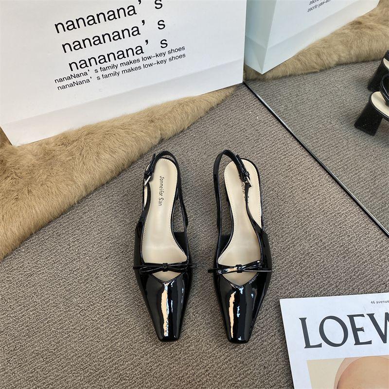 Square Head Black Temperament High Heel Bag Head Sandals Fairy Shoes 2025 Summer New French Style with Skirt Empty Shoes