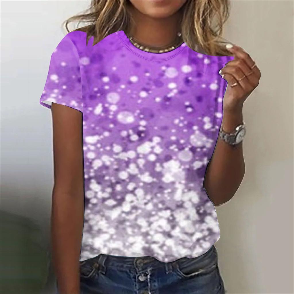 Camiseta Feminina com Estampa Padrão 3D Casual Manga Curta Gola Redonda Top Moderno Roupas Femininas de Rua