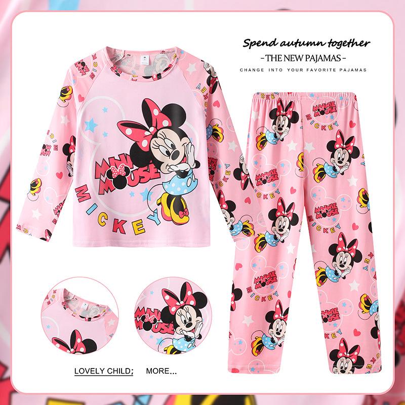 Disney Minnie Stitch Children's Home Clothing Set Children's Long Sleeve Pajamas Cute Design Lightweight and Comfortable Fabric Pajama Set