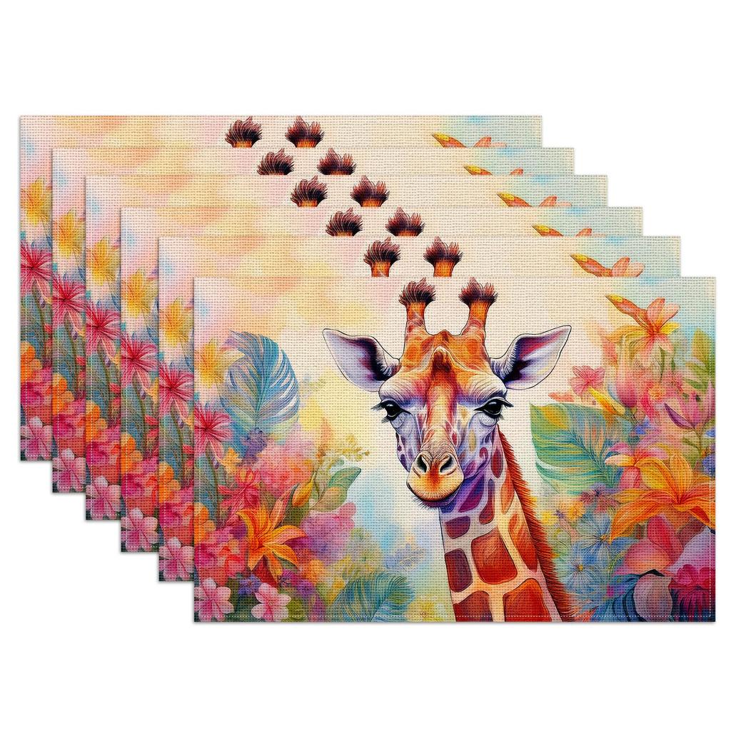 Spring Vintage Bird Placemats Set of 6, Chinoiserie Flower Linen Place Mat Washable Stain Resistant Table Mats for Farmhouse Kitchen 12x18 Inch
