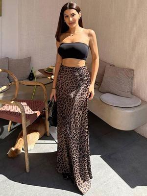 Vintage Leopard Print Τρομπέτα Φούστες Γυναικείες 2024 Street Chic μακριά φούστα με ψηλόμεσο ανοιξιάτικο γραφείο Λεπτές φούστες με φερμουάρ