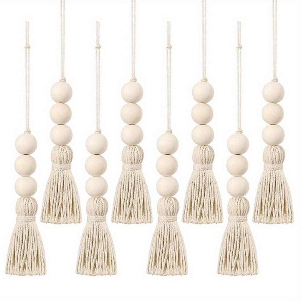 4Pcs Cotton Tassel Beads Hanging Natural Wood Beads Hanging Ornaments Closet Door Handle Vases Neutral Neutral Home Decorations