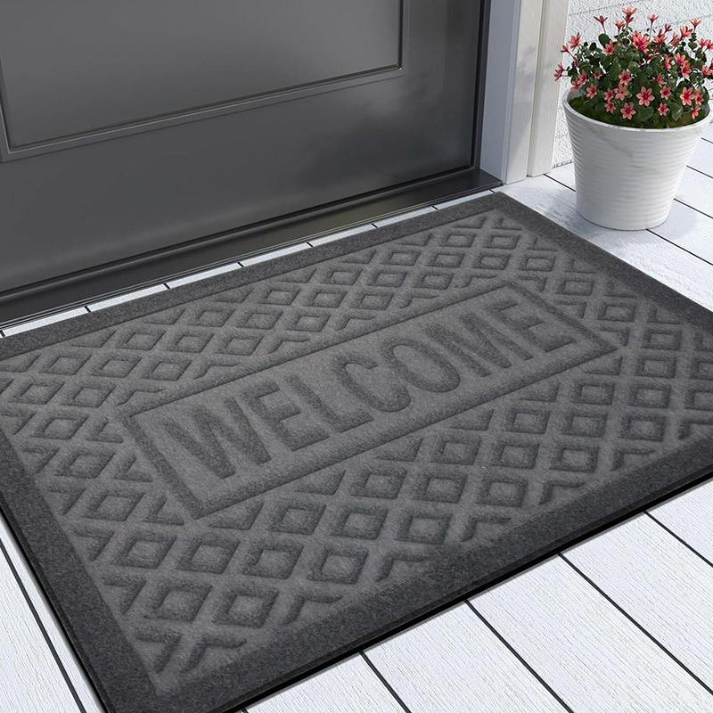 WELCOME Embossed Entrance Mat, Non-Slip Dirt Trapping Outdoor Doormat 38*58cm