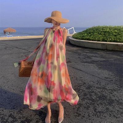 Υψηλής ποιότητας Φόρεμα Ombre με Λαιμόκοψη Halter, Αμάνικο, Μακρύ - Κομψό Στυλ για Παραλιακές Διακοπές