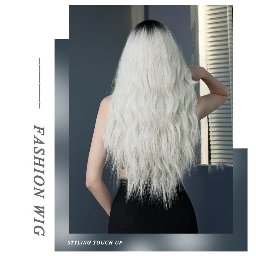 Dámské 68cm vlasy simulované vlasy Bílá paruka Dlouhé kudrnaté vlasy Růžové vlasy Síťovaná Pokrývka hlavy Pokrývka hlavy Přírodní Skutečná paruka