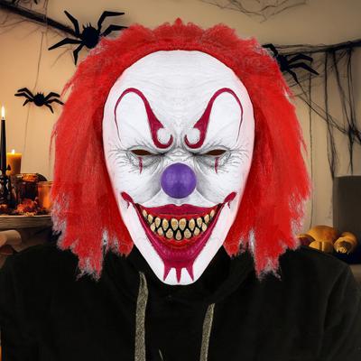 Scary Halloween Clown Masque with Red Hair Full Head Adult Evil Joker Latex